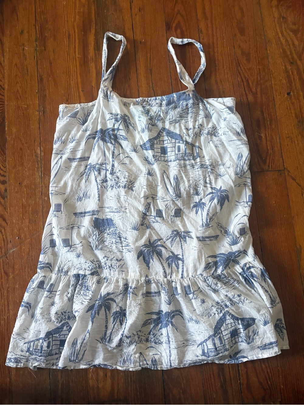 Women's Blue & White Printed Spaghetti-Strap Mini Dress